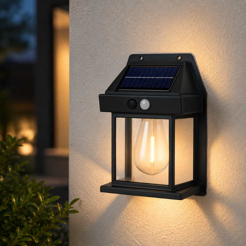 Solar Outdoor Street Light Waterproof LED Garden Wall Lamp Black for Pathway Yard Patio Lighting