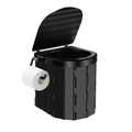 Portable Folding Bucket Toilet Seat Black With Lid and Hook Compact Outdoor Emergency Toilet for Camping Travel