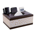 White Faux Leather Tissue Box Cover with Remote Holder Desktop Organizer