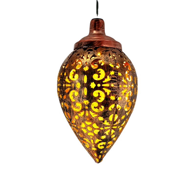Solar Hanging Lantern Drop Shape Iron Garden Light Outdoor Decorative Lamp Bronze