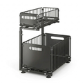 2 Tier Black Pull Out Cabinet Organizer Adjustable Under Sink Storage Rack
