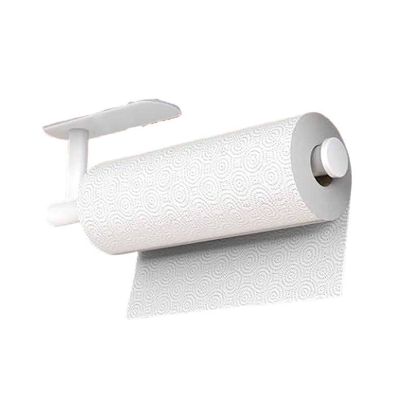 Long White Kitchen Paper Towel Holder Adhesive Wall Mounted Tissue Roll Rack
