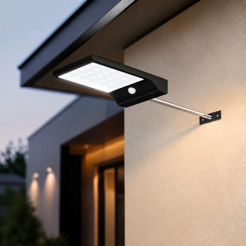 48 LED Solar Powered Wall Light with Motion Sensor Remote Control IP65 Waterproof with Pole