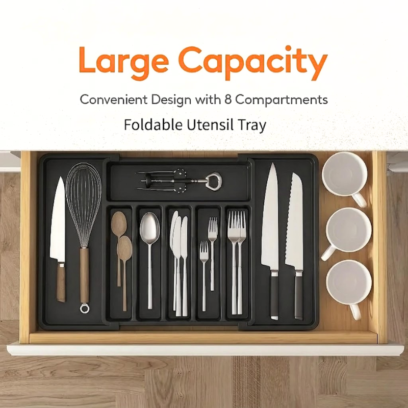 Adjustable Flatware Organizer Expandable Plastic Cutlery and Utensil Drawer Tray