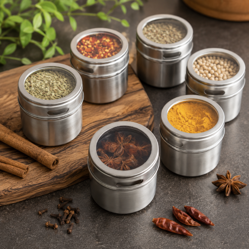 1 Piece Magnetic Spice Storage Jar Stainless Steel Seasoning Container with Spice Label