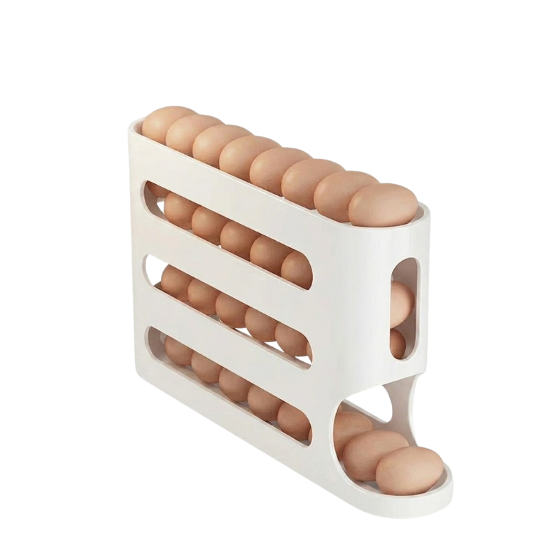 4 Layer White Egg Storage Box Automatic Rolling Refrigerator Organizer Rack