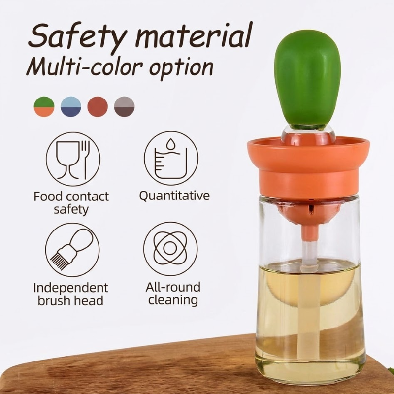 Oil Bottle with Silicone Brush Red Green BBQ Cooking Oil Dispenser
