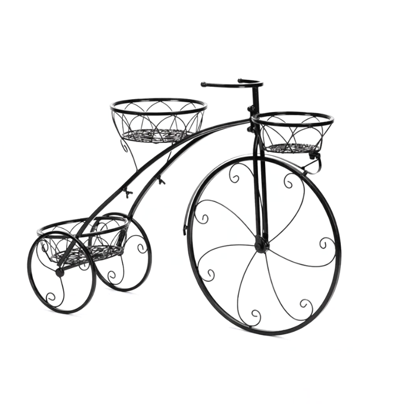 3 Tier Bicycle Plant Stand Wrought Iron Tricycle Flower Pot Holder Indoor Outdoor Black