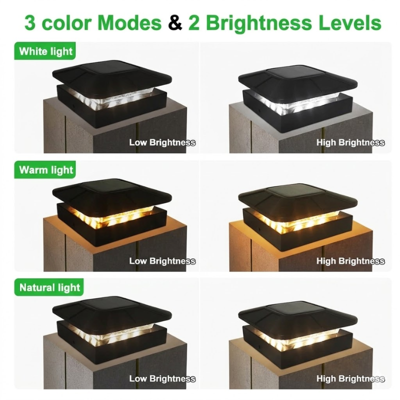 2 Piece Solar Post Cap Lights 4x4 Waterproof Fence Deck Garden Lights with 3 Modes