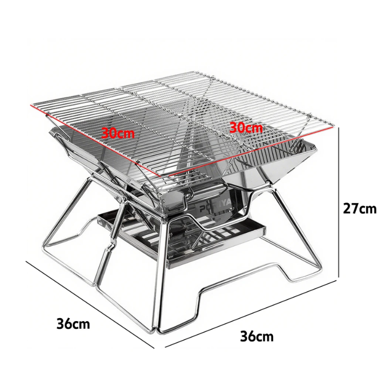 2-in-1 Portable Stainless Steel BBQ Grill and Fire Pit Foldable Outdoor Camping Cooker