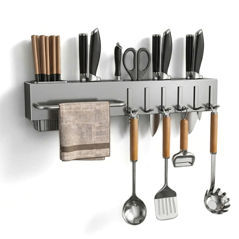 40CM Wall Mounted Kitchen Storage Rack Knife Holder Pot Lid Cutting Board Organizer