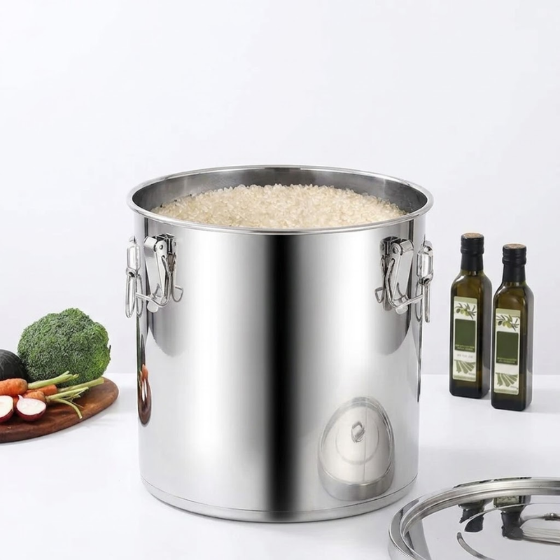 21L Stainless Steel Airtight Storage Bucket with Seal Lid and Handles