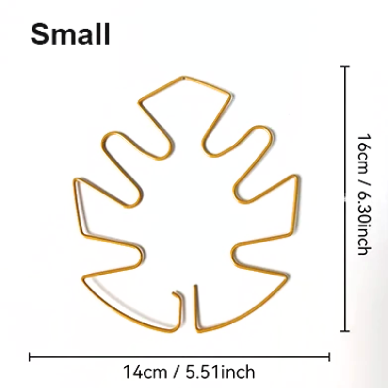 16cm Small Metal Plant Stem Support Gold Monstera Climbing Stabilizer Decorative Leaf Design