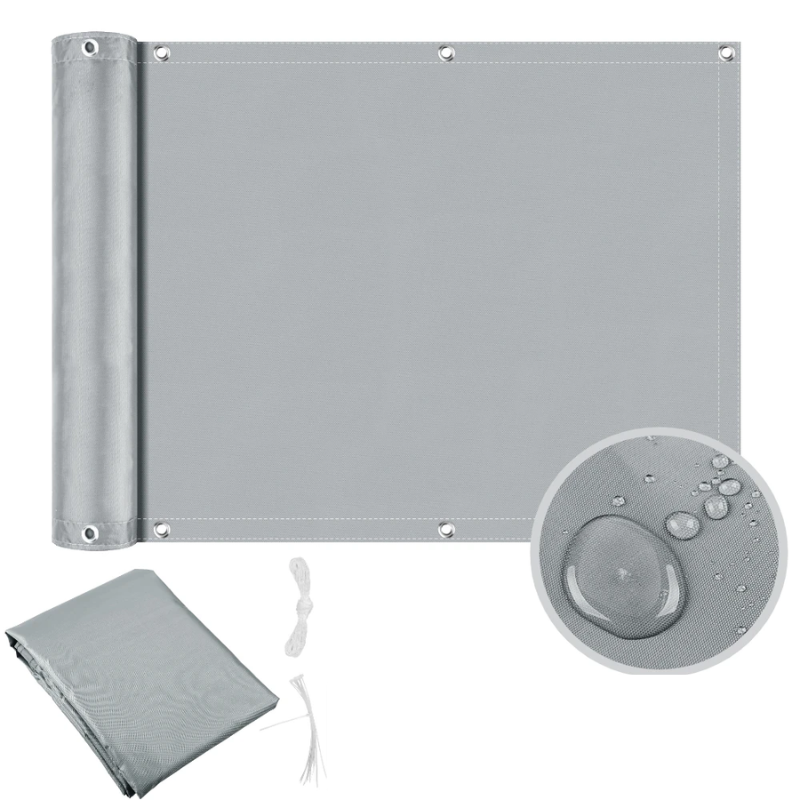 Waterproof Balcony Privacy Screen Gray 90 × 300 cm Fence Cover with 95% UV Protection for Patio Garden and Deck