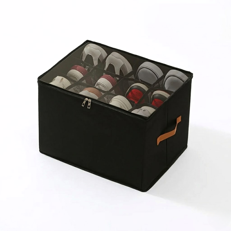 12 Grid Black Foldable Clothing Organizer Box Wardrobe Storage Bin with Lid