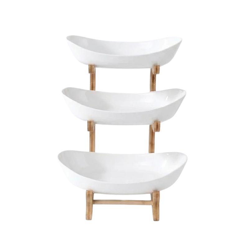 3 Tier White Fruit Tray Stand Partitioned Serving Plate Snack Dessert Display