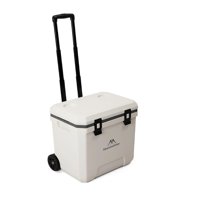 Portable 38L Insulated Cooler Box with Wheels Outdoor Trolley Refrigerator White for Camping BBQ