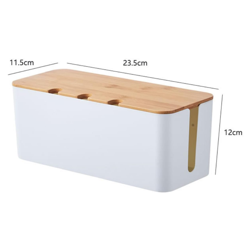 Small Cable Management Box White with Wooden Style Cover Cord Organizer