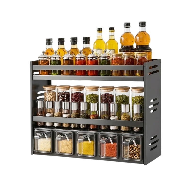Multi Layer Kitchen Spice Rack Organizer with Storage Containers and Countertop Shelf 39.9cm