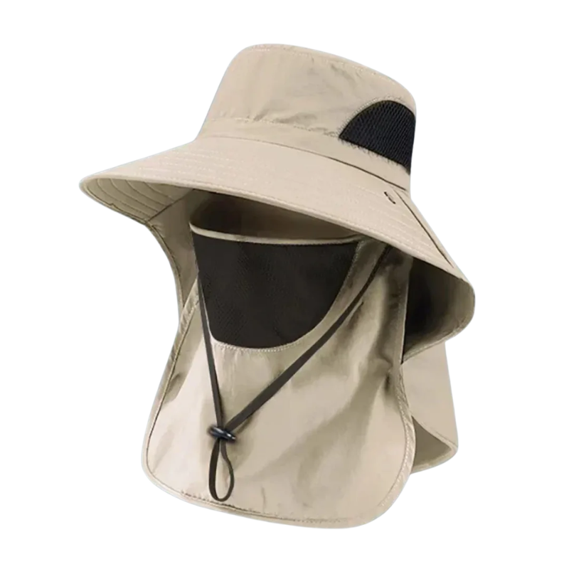 Khaki Outdoor Sun Hat with Neck Flap Wide Brim Fishing Hiking Bucket Hat