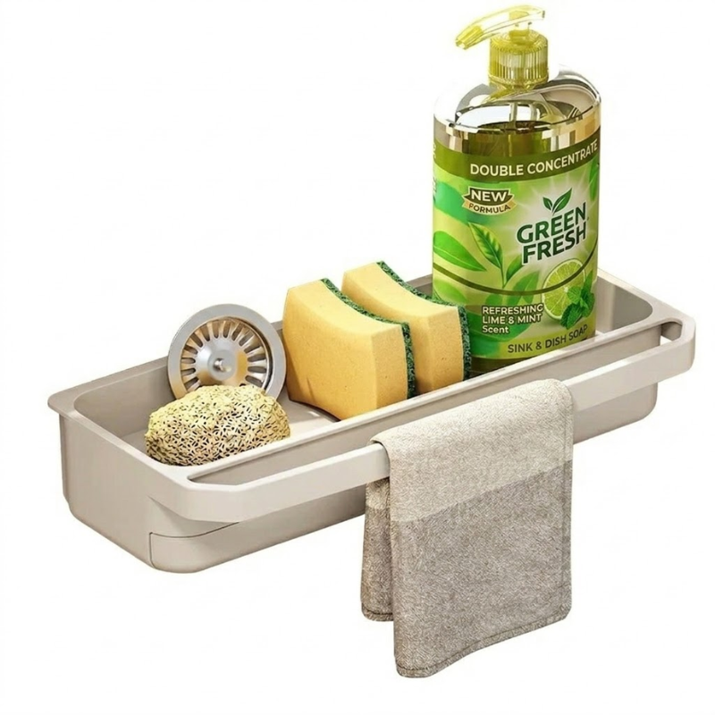 Kitchen Sink Organizer Drain Rack Self Draining Sponge Soap Holder White