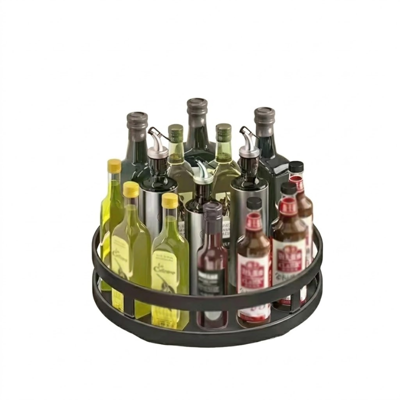 1 Layer 360° Rotating Spice Rack Organizer Carbon Steel Non-Slip Kitchen Tray