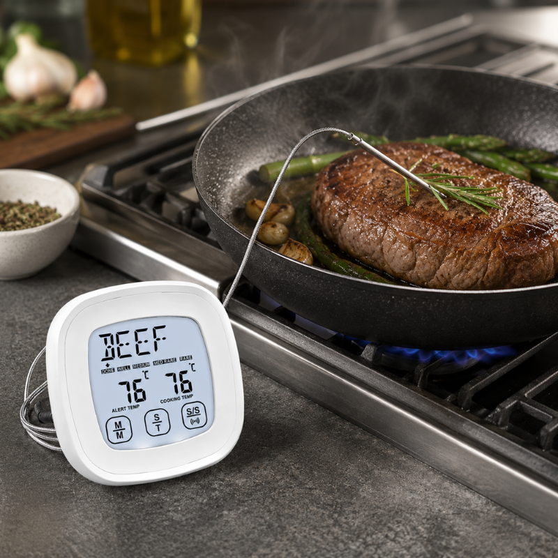 Digital Food Thermometer with Temperature Alert for BBQ Grill Oven and Cooking