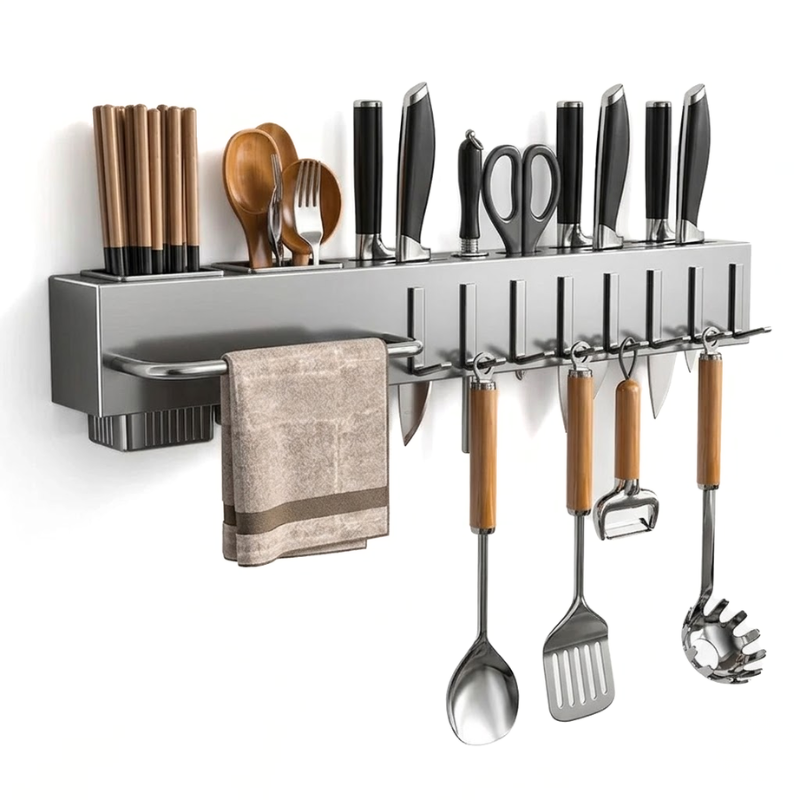 50CM Wall Mounted Kitchen Storage Rack Knife Holder Pot Lid Cutting Board Organizer