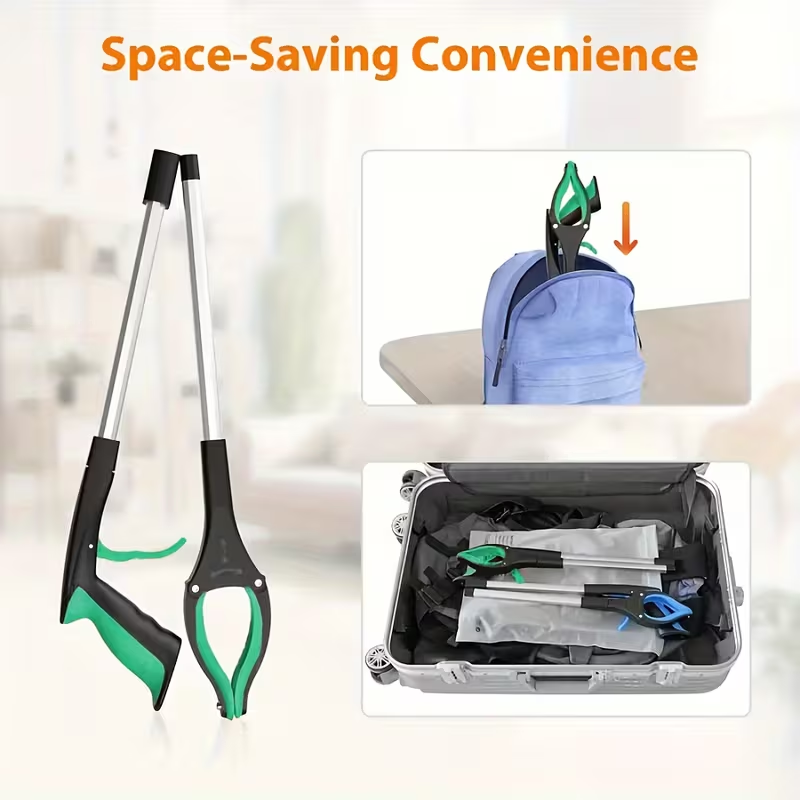32 Inch Green Heavy Duty Garbage Grabber with 360° Rotating Clamp Foldable Reaching Tool