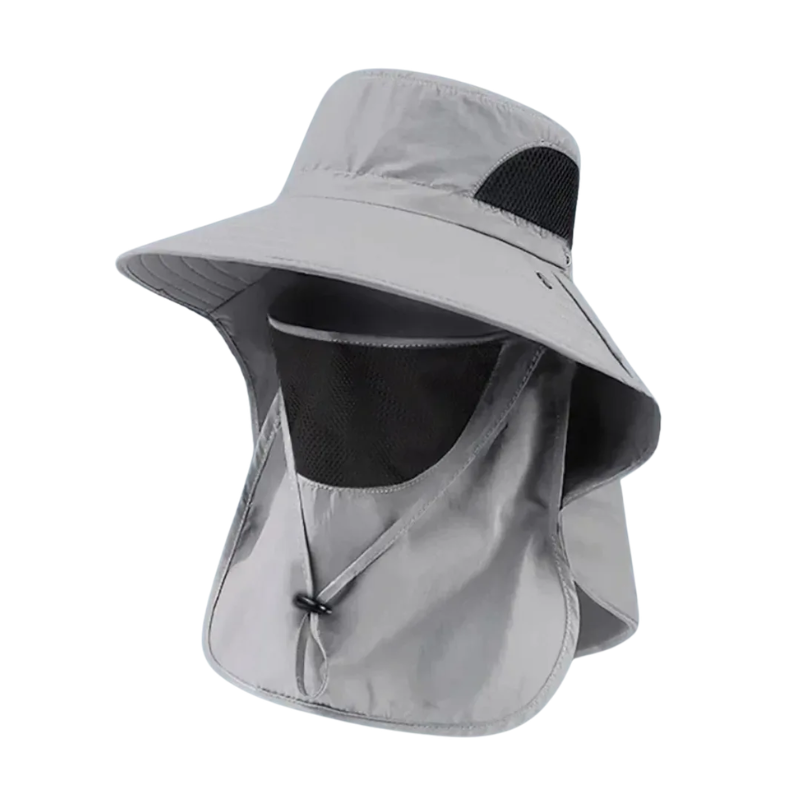 Light Gray Outdoor Sun Hat with Neck Flap Wide Brim Fishing Hiking Bucket Hat