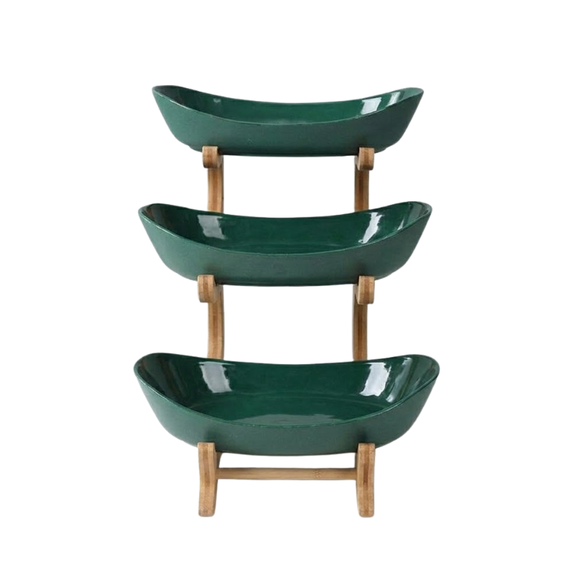 3 Tier Green Fruit Tray Stand Partitioned Serving Plate Snack Dessert Display