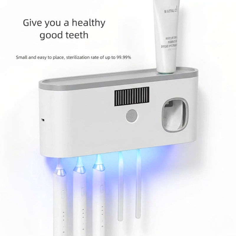 Gray Wireless Charging UV Toothbrush Disinfector Wall Mounted Holder Storage Rack