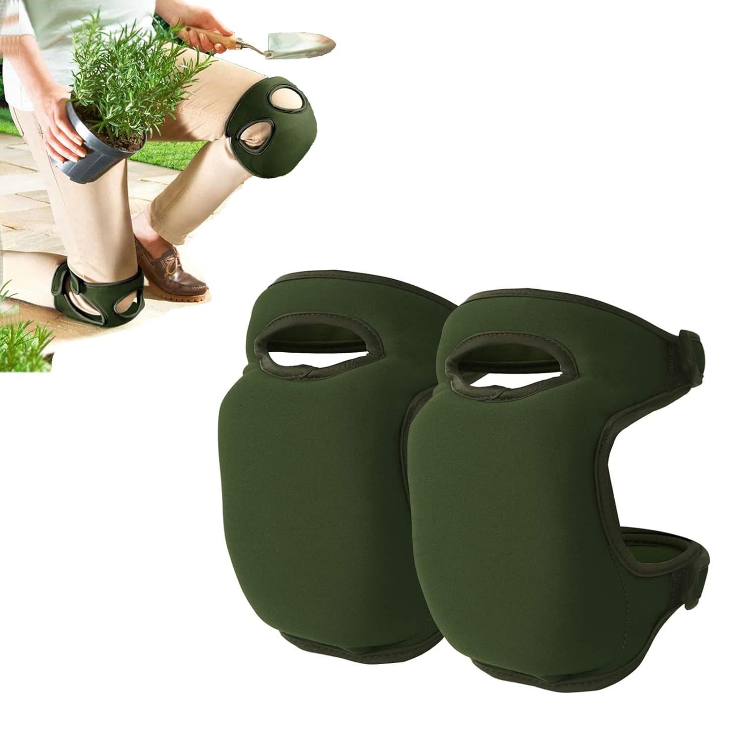 1 Pair Green Gardening Knee Pads Anti-Slip Cushioned Protective Kneepads Adjustable