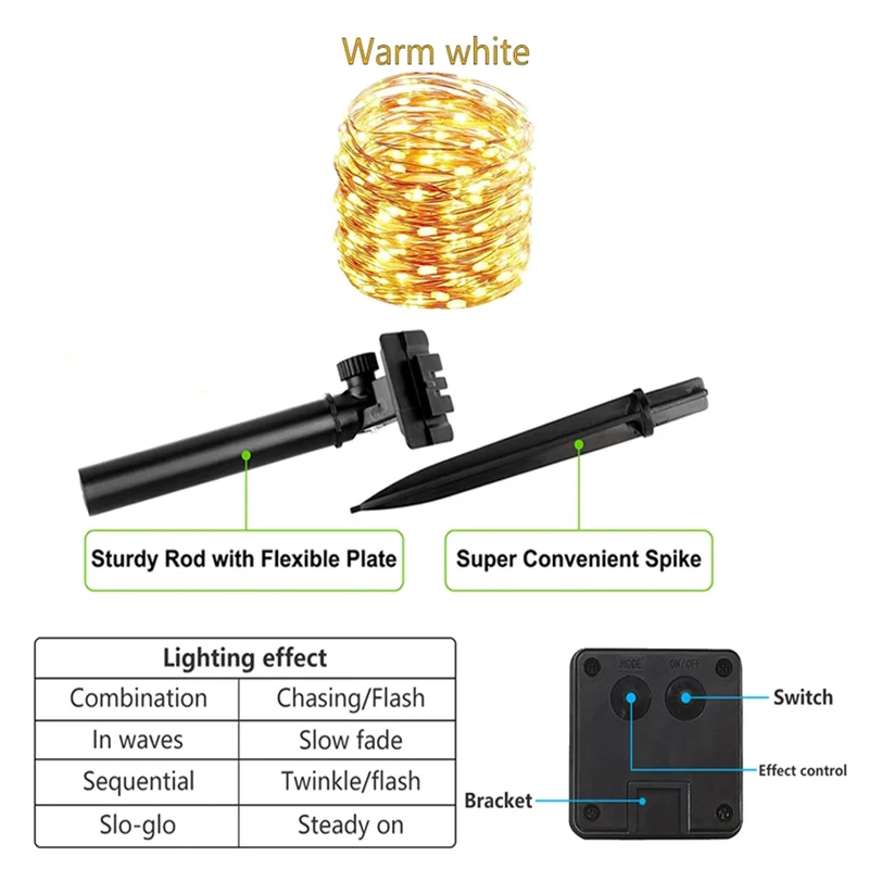 2 Piece 102m 1000 LED Solar Fairy String Lights Warm White Waterproof Outdoor Garden Party Lights