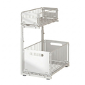 2 Tier White Pull Out Cabinet Organizer Adjustable Under Sink Storage Rack