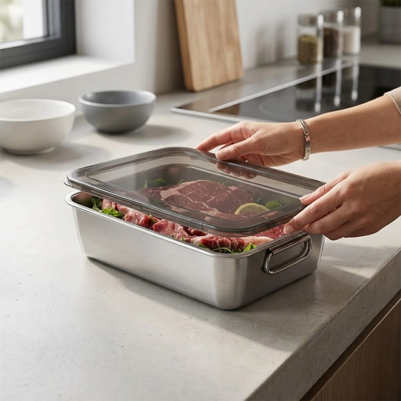 1 Piece Stainless Steel Food Storage Container Rectangle Lunch Box with Lid Kitchen Meal Prep Organizer