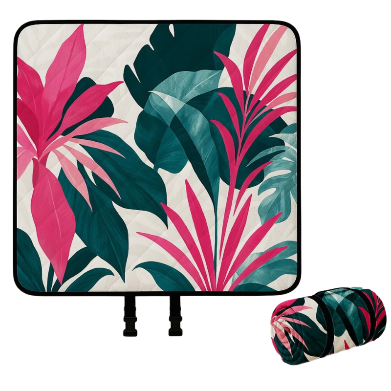 200x300cm Foldable Picnic Blanket Tropical Paradise Soft Padded Outdoor Mat with Carry Strap for Beach Park Camping Travel