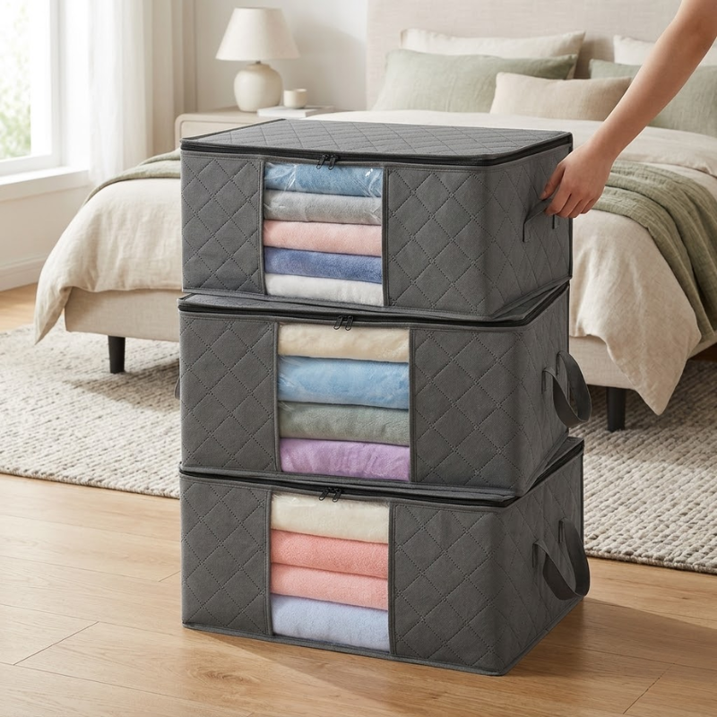 3 Piece 35L Foldable Storage Bag Clothes Blanket Organizer 50x35x20cm with Handle