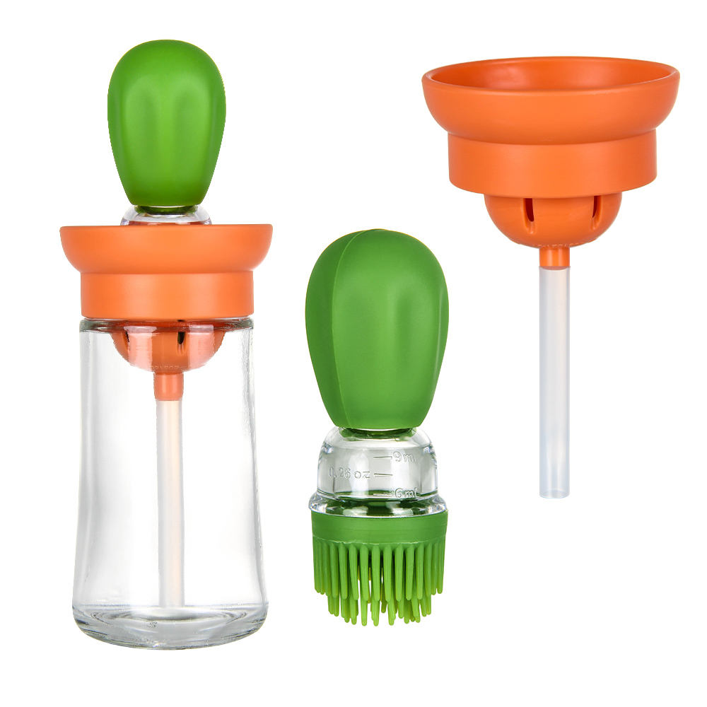 Oil Bottle with Silicone Brush Red Green BBQ Cooking Oil Dispenser