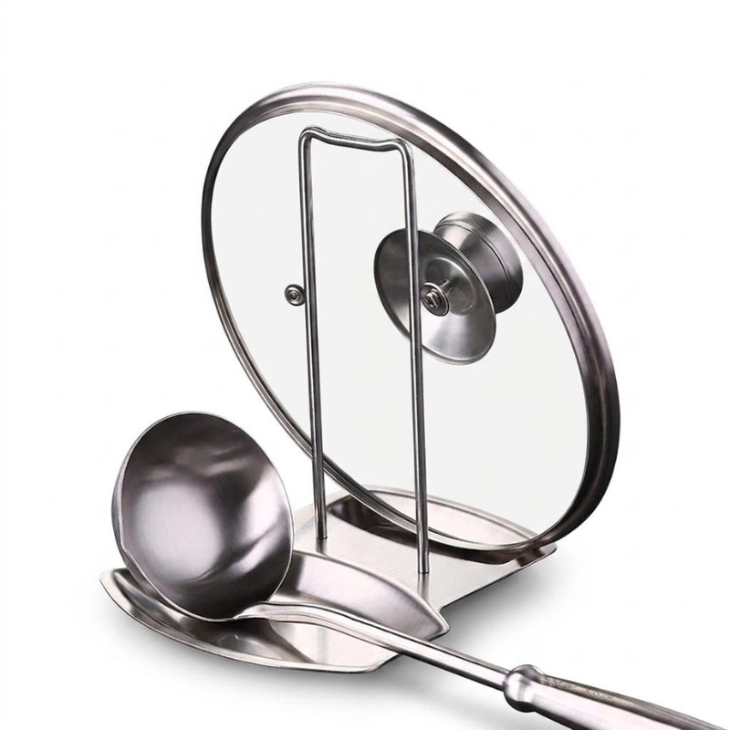 Stainless Steel Pot Lid Rack Detachable Kitchen Organizer Pan Cover Holder Spoon Spatula Stand
