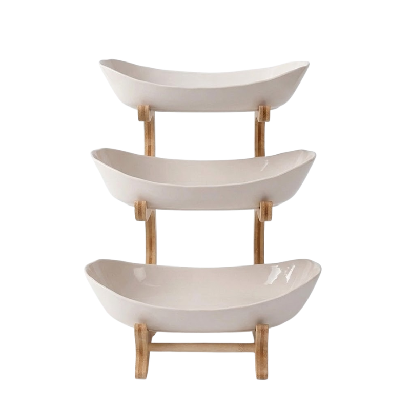 3 Tier Beige Fruit Tray Stand Partitioned Serving Plate Snack Dessert Display