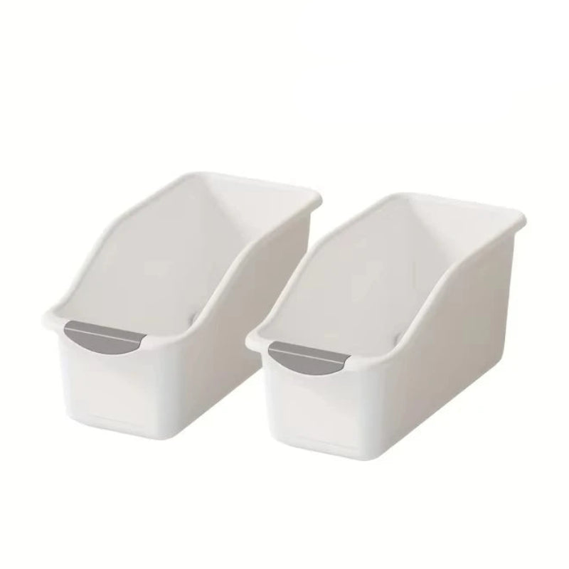 2 Piece Curved Plastic Storage Bins White Multipurpose Home Organizer Boxes