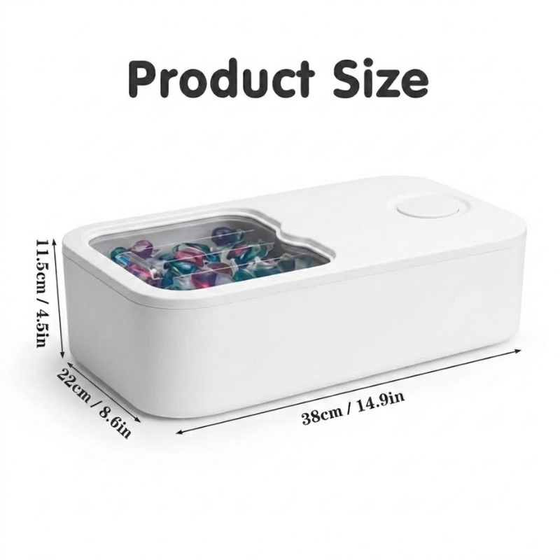 Laundry Pod Storage Container with Sliding Lid White Plastic Organizer Box