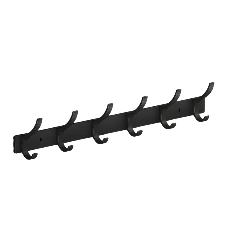 6 Hook Wall Mounted Coat Hook Rack Aluminum Towel Hanger Black