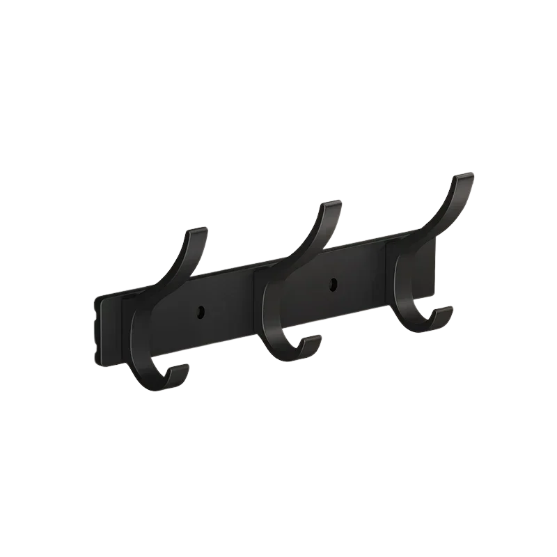 3 Hook Wall Mounted Coat Hook Rack Aluminum Towel Hanger Black