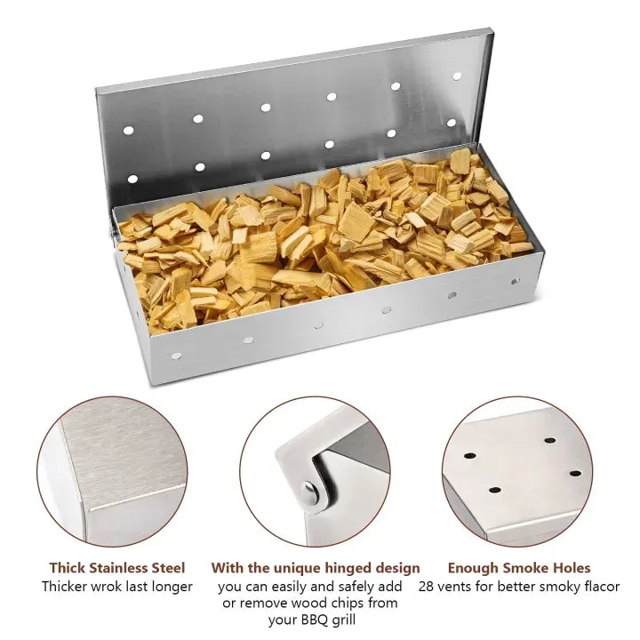 Stainless Steel Smoker Box for Wood Chips BBQ Grill Smoking Accessory
