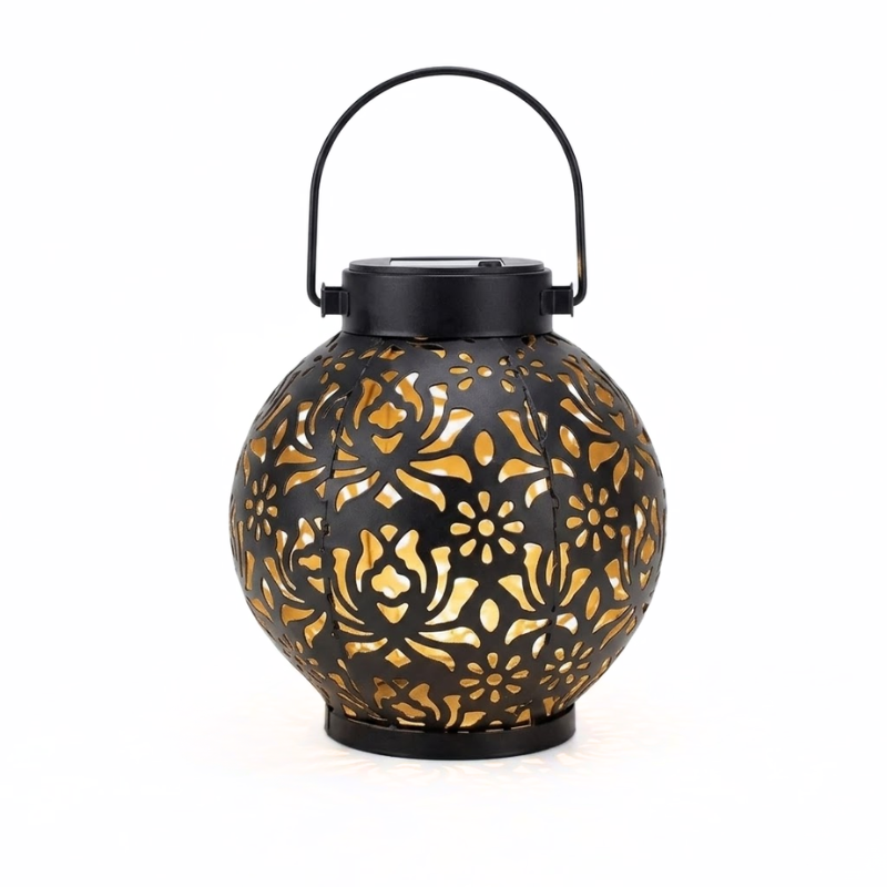 Solar Hanging Iron Lantern Light Warm White Projection Outdoor Garden Decor Lamp