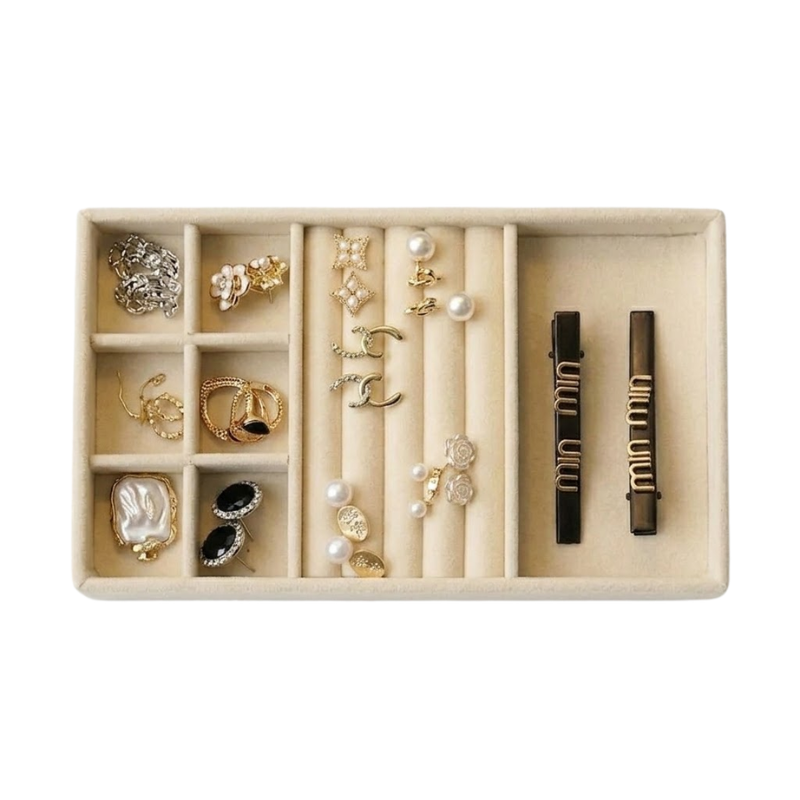 3-in-1 Wooden Jewelry Storage Tray Drawer Style Organizer Partitioned Ring Earring Holder