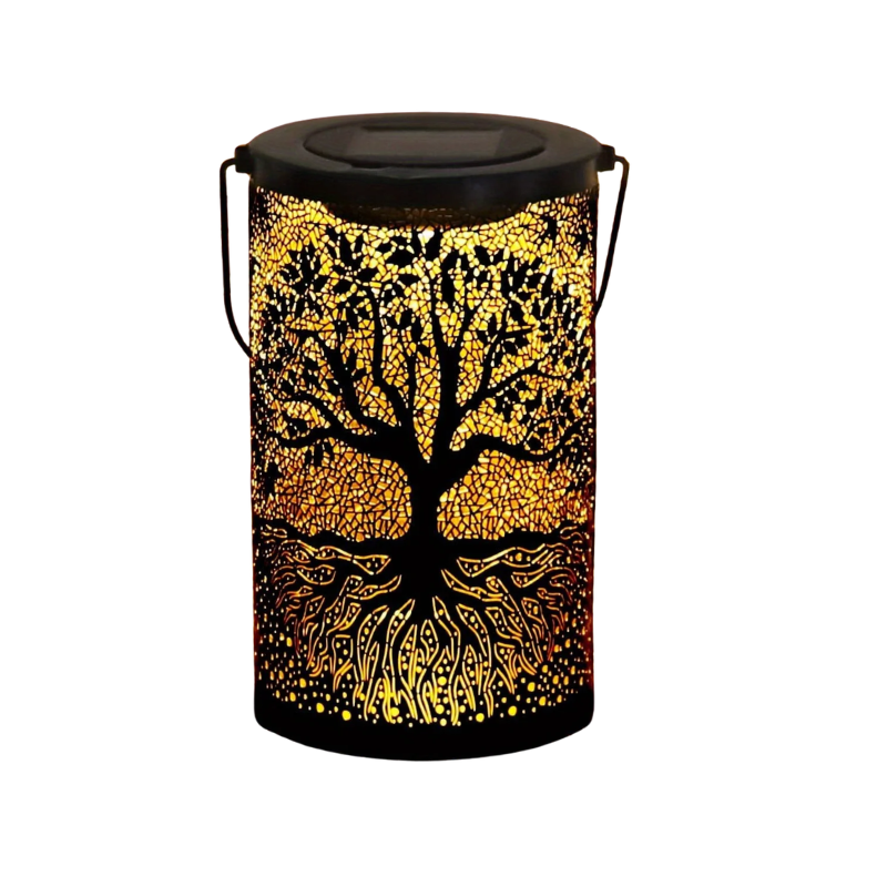 Solar Hanging Lantern Tree Pattern LED Outdoor Garden Light Metal Decorative Lamp Black