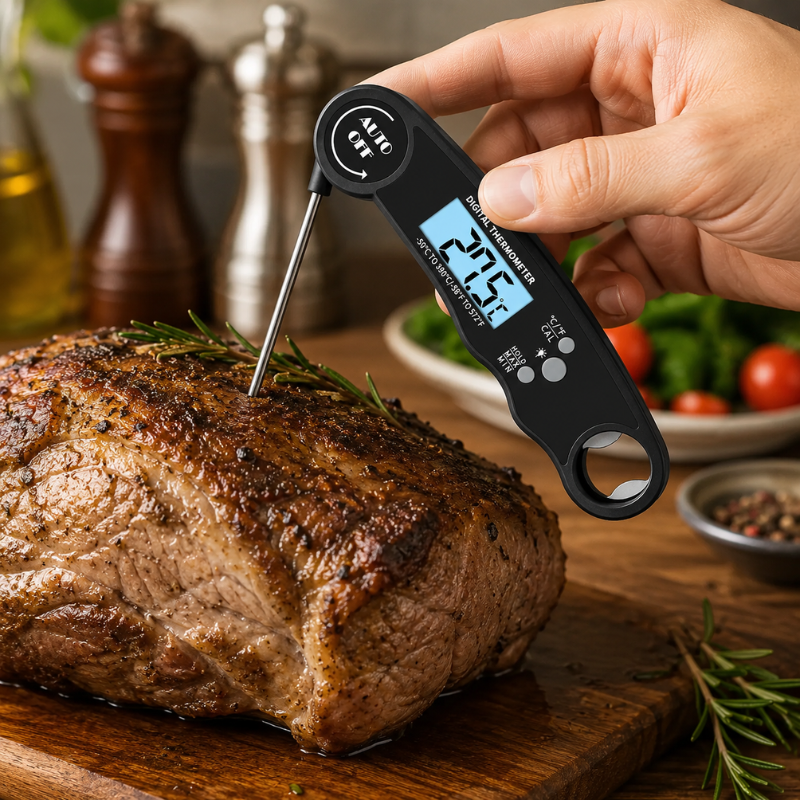 Portable Digital Kitchen Thermometer with Foldable Probe for Meat BBQ Oven and Cooking